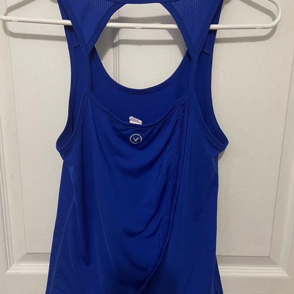 American Eagle Fly Away Open Split/Cross Back Tank XS Blue Workout Gym - Picture 3 of 5